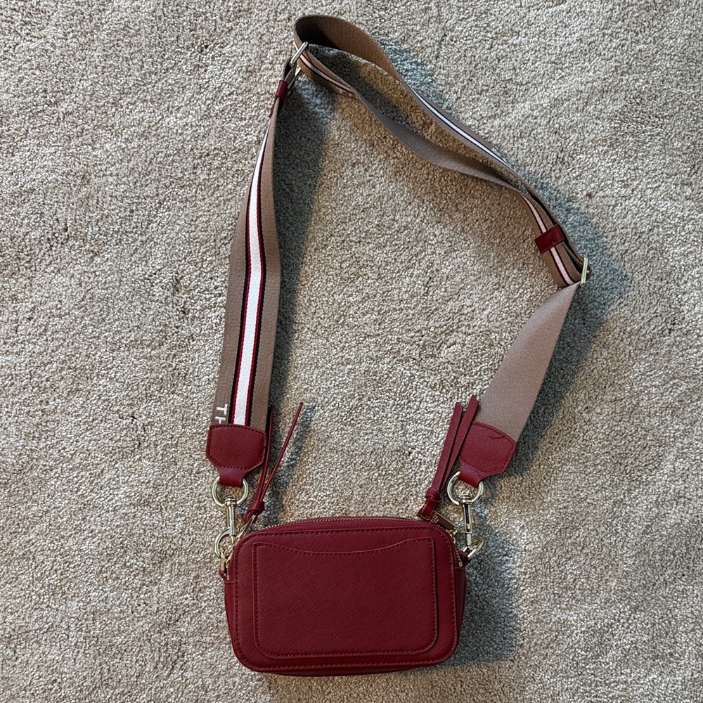 Marc Jacobs Burgundy Snapshot Crossbody with Striped Strap - Picture 2 of 4